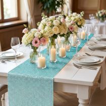 Article Chemin de table avec paillettes turquoise l. 25 cm L. 228 cm
