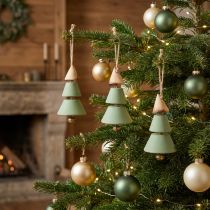 Article Tannenbaum en bois décoratif suspendu, vert et naturel, 10 cm, lot de 4