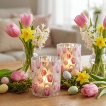 Article Lanterne élégante à motif de tulipe pour une décoration printanière d'ambiance, 12,5 cm, 2 pièces.