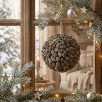 Article Boule décorative en cône d'aulne à suspendre, blanchie à la chaux, 20 cm