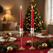 Article Bougie conique bonhomme de neige Noël rouge 26cm 2pcs