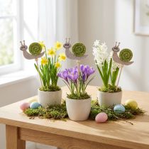 Article Pique de jardin déco escargot Bois Feutre Vert 6,5cm 12pcs