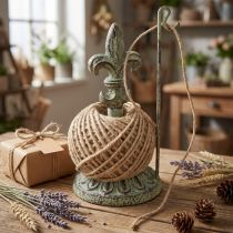 Article Porte-bobine de fil décoratif en métal antique avec lys et jute 20,5 cm