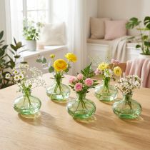 Article Vase en verre bulbeux vert mini vases verre Ø9cm H6cm 6 pcs