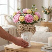 Article Vase Tête Vase Céramique avec Roses Blanc Marron Ø19cm H2.5cm