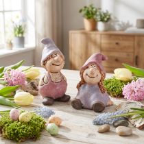 Article Couple de nains Fille et garçon Figurines en céramique Violet Rose H10/14cm 2pcs