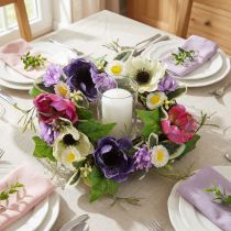 Article Couronne de Fleurs Artificielles Anémones Marguerites Violet Blanc Ø25cm