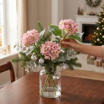 Article Hortensia rose avec neige 33cm 4 pcs