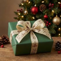Article Ruban cadeau Noël renne marron crème B25 L18m