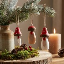 Article Champignon à suspendre en bois blanc, marron assorti 6,5/8cm 8 pcs