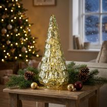Article Sapin de Noël avec éclairage LED vintage vert doré 38cm