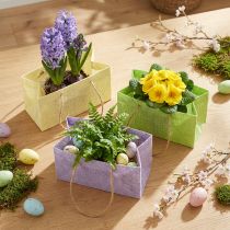 Article Sacs cadeaux tissés avec poignées vert, jaune, violet 20×10×10cm 6pcs