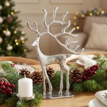 Article Décoration renne figurine cerf métal argenté H31cm
