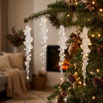 Article Ornements de sapin de Noël en forme de glaçons avec paillettes, décoration hivernale, 17,5 cm, lot de 4