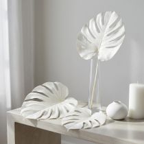 Article Feuilles de Monstera blanchies décoratives pour fenêtre, H40cm, lot de 5