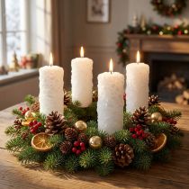 Article Lot de 4 bougies piliers blanches pour l'Avent, effet boule de neige et motif givré, décoration de Noël 150/60 mm