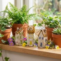 Article Petites maisons en céramique Pour décoration intérieure et pots de fleurs Idée cadeau 10 cm Lot de 3