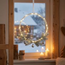 Article Anneau LED décoratif en métal à suspendre argenté blanc chaud 30 cm