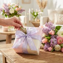 Article Ruban cadeau fleurs violettes ruban lilas 25mm 18m