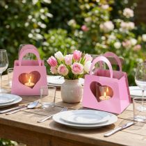 Article Lanterne en métal avec insert en verre sac rose H18cm 2pcs