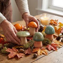 Article Décoration champignons en céramique marron vert bleu décoration en céramique Ø4/5cm 6 pcs