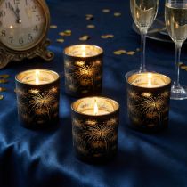 Article Ensemble de 6 lanternes en verre, noir et or, motif feu d'artifice, décoration festive, 9 cm