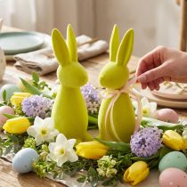 Article Lapins de Pâques floqués jaune-vert – 2e choix – 8 × 10 × 29 cm, 2 pièces