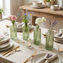 Article Mini vases en verre avec rainures vase à fleurs rétro vert Ø5cm 4pcs