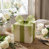 Article Ruban organza vert ruban cadeau bord tissé vert olive 15mm 50m