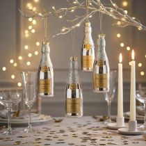 Article Bouteille de champagne à suspendre décoration de réveillon argent 13cm 5 pcs