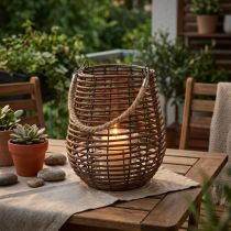 Article Lanterne décorative, décoration bougie avec anse, lanterne en panier Ø23cm H27cm