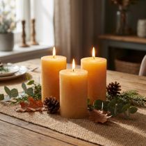 Article Bougies piliers unies, couleur miel, 60 × 100 mm, lot de 4 - Décoration de table naturelle
