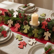 Article Décoration à disperser Noël ange en bois rouge vert naturel 5x3,5cm 48 pcs