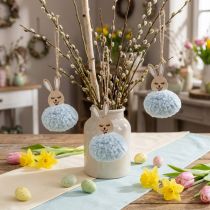 Article Lapin bleu Pompon Déco à suspendre Bois 7×10cm 6pcs