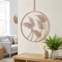 Article Décoration murale « Fougère » en métal doré rose, anneau décoratif élégant, design moderne, Ø52 cm