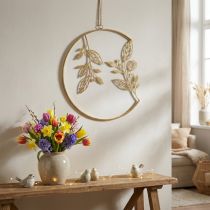Article Décoration murale en métal, à suspendre, dorée, Ø38cm, branches, style antique, charme estival