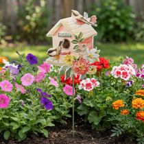 Article Piquets de jardin métal oiseaux, piquets végétaux décoration nichoir 76,5cm