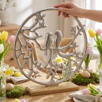 Article Décoration de table printemps, anneau décoratif oiseau déco argenté H37,5cm