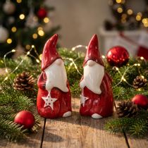 Article Figurine Père Noël Nicolas céramique rouge, blanche H13,5cm 2pcs