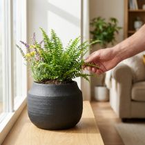 Article Jardinière Pot de Fleurs en Céramique Noire Ø23cm H19.5cm
