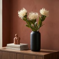 Article Coussin à épingles fleurs artificielles exotiques Protea Leucospermum crème 73cm 3pcs
