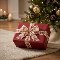 Article Ours en ruban cadeau avec bonnet de Père Noël et cadeaux 40 mm 15 m