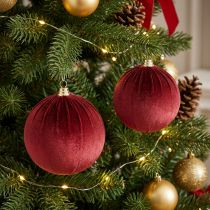 Article Grande boule de Noël aspect velours rouge, 20 cm, 3 pièces