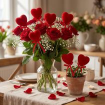Article Coeurs décoratifs floqués 6cm rouge 18 pcs