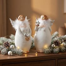 Article Ange décoratif avec coeur et étoile blanc, argent Ø7,5 H15cm 2pcs