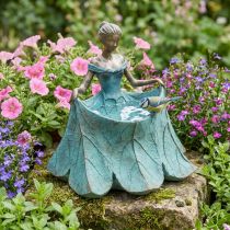 Article Figurine jardin bain d'oiseau fille en robe fleurie H33.5cm