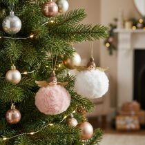 Article Ornements de Noël anges en tissu rose et blanc H8cm - Lot de 2