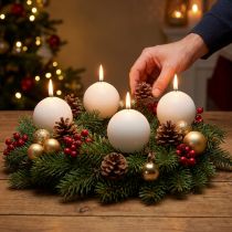 Article Bougies boules blanches, décoration de table haut de gamme, éclairage d'ambiance pour mariages et Avent, Ø60 mm, lot de 16