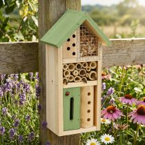Article Maison d'insectes de jardin en bois vert d'aide à la nidification d'hôtel d'insecte H26cm
