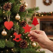 Article Lot de 34 Décorations de Noël en Bois Rouge avec Ficelle Jute